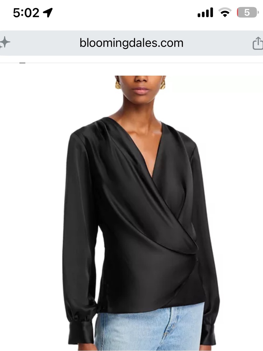 Bloomingdale's Black Satin Wrap Blouse